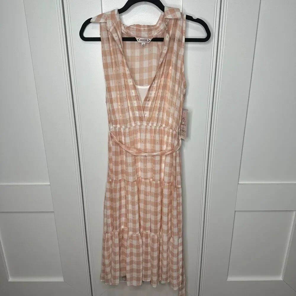 Nanette Lepore NWT (MSRP $148) Size 10 Blush White Gingham Dress Sleeveless (C1)